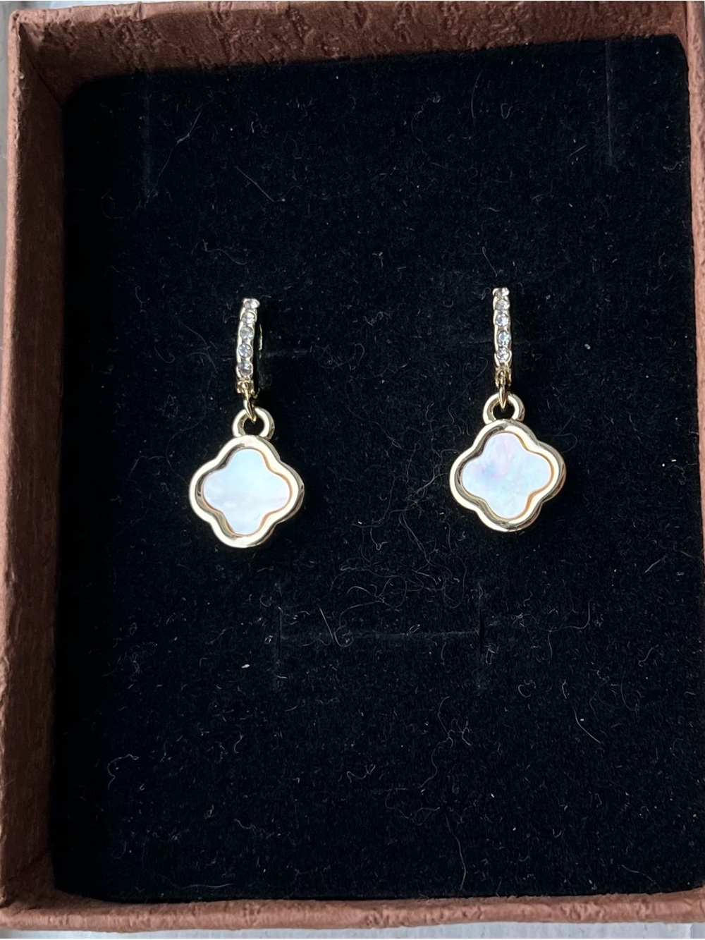 Gold Clover Drop Earrings with White Mother-of-Pearl
